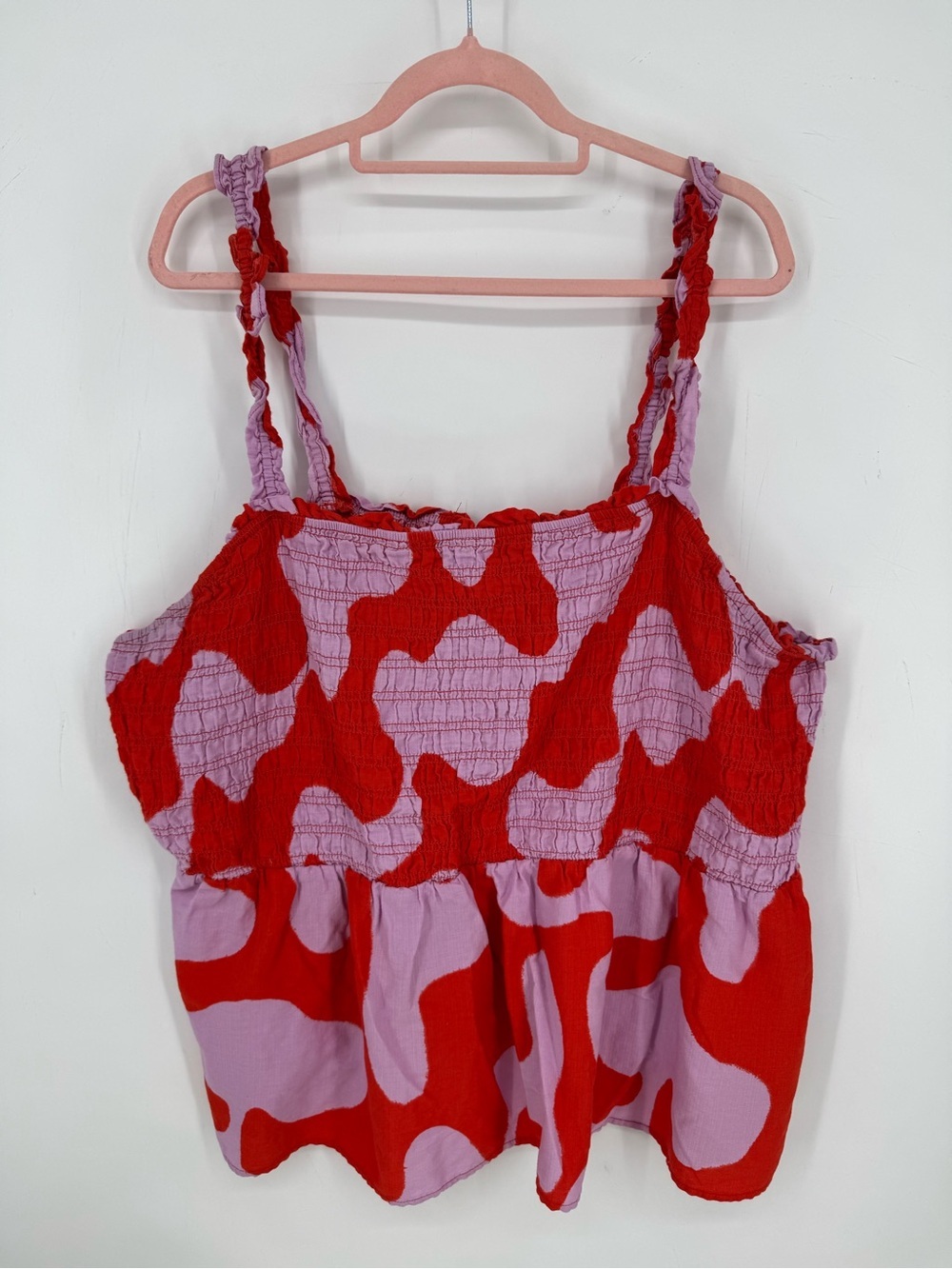 Ava & Viv Red Pink Abstract Smocked Babydoll Cotton Tank Y2K Artsy Plus Size 3X